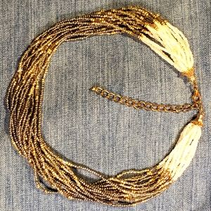 Seed beaded 8" white & gold necklace.